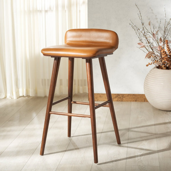 Safavieh TAZMYN Leather Barstool - Stylish Comfort for Kitchen Islands and Bars with Durable Modern Design Brown / Walnut SFV4159B