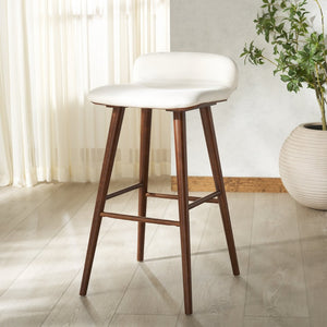 Safavieh TAZMYN Linen Barstool - Elegant White Seat with Walnut Base, Ideal for Modern Kitchens & Bars SFV4159C