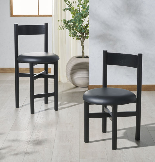 Safavieh TAYLA Leather Dining Chair – Modern Design Meets Comfort for Sophisticated Dining & Accent Seating Black / Black SFV4165A