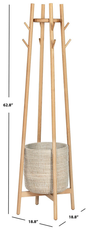 Safavieh Abellina Coat Rack With Storage Basket X23 Natural 18.8 IN W x 18.8 IN D x 62.8 IN H