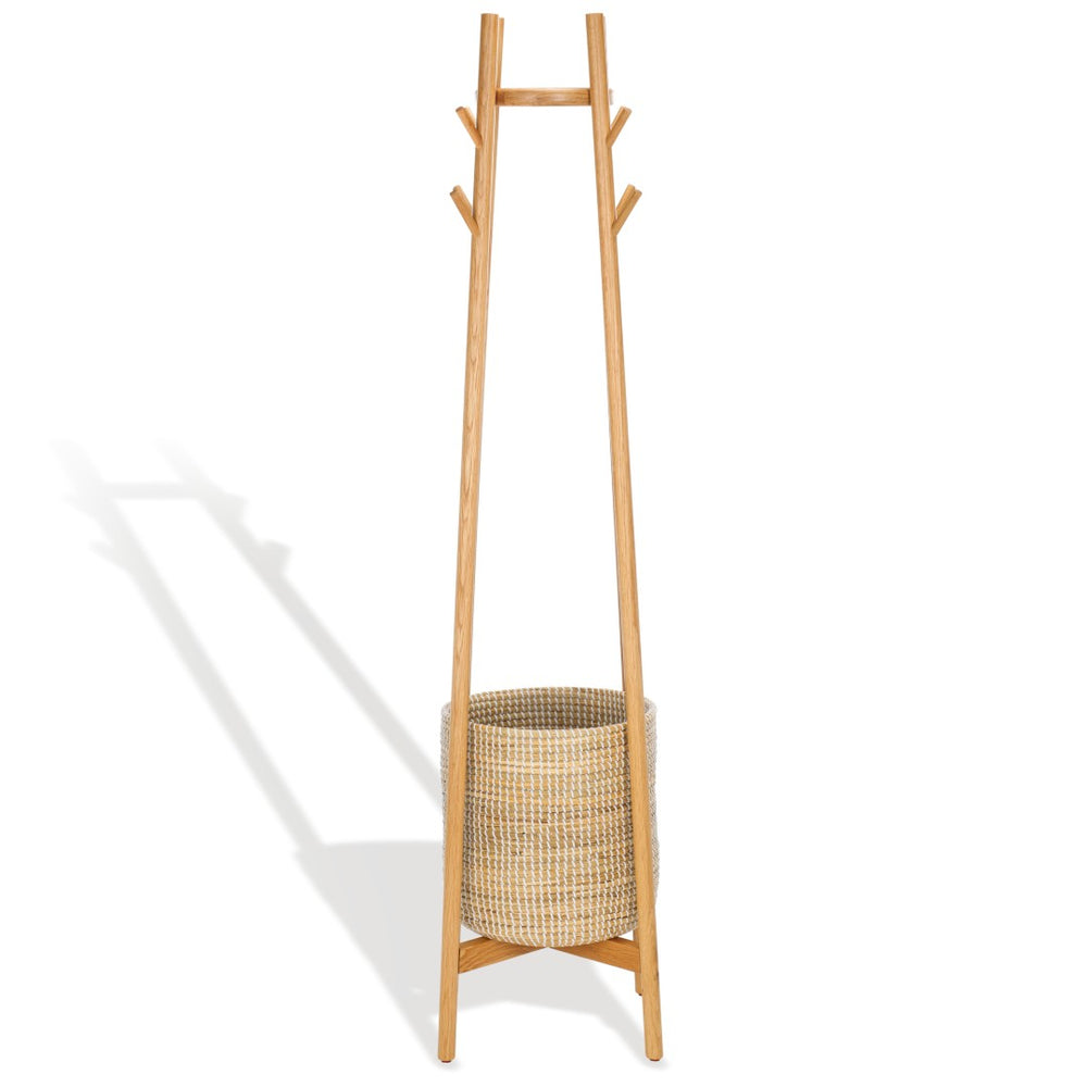 Safavieh ABELLINA Coat Rack with Woven Storage Basket – Elegant, Space-Saving Organizer for Small Spaces SFV4202A