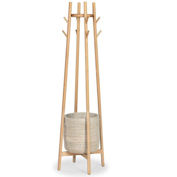 Safavieh Abellina Coat Rack With Storage Basket X23 Natural 18.8 IN W x 18.8 IN D x 62.8 IN H