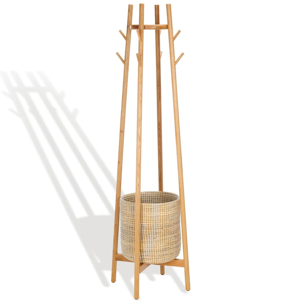Safavieh ABELLINA Coat Rack with Woven Storage Basket – Elegant, Space-Saving Organizer for Small Spaces SFV4202A