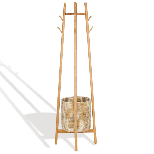 Safavieh ABELLINA Coat Rack with Woven Storage Basket – Elegant, Space-Saving Organizer for Small Spaces SFV4202A
