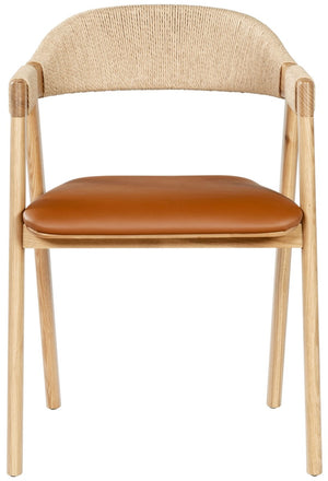 Safavieh Eamon Leather And Cane Dining Chair X23 Natural / Brown 21.5 IN W x 21.2 IN D x 29.9 IN H