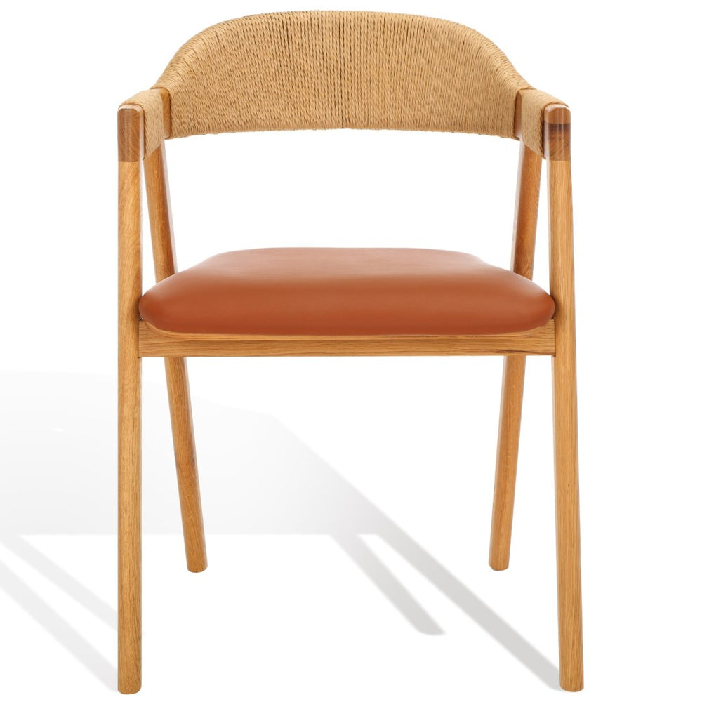 Safavieh EAMON Mid-Century Dining Chair with Brown Leather Seat & Woven Wicker Back for Stylish Comfort SFV4203A