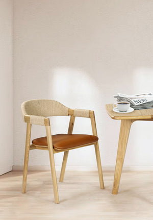 Safavieh Eamon Leather And Cane Dining Chair X23 Natural / Brown 21.5 IN W x 21.2 IN D x 29.9 IN H