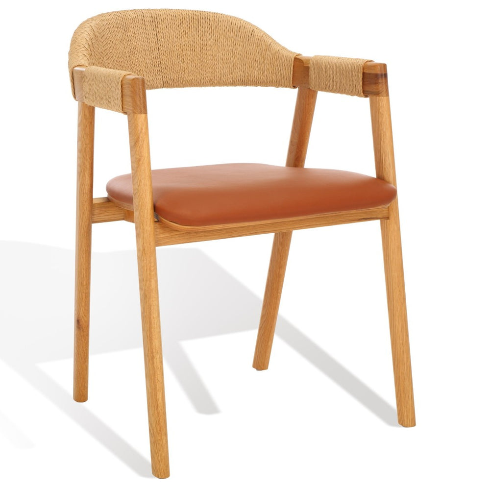 Safavieh EAMON Mid-Century Dining Chair with Brown Leather Seat & Woven Wicker Back for Stylish Comfort SFV4203A