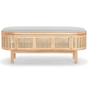 Safavieh Dolly Cane And Wood Storage Bench X23 Natural / Grey 47.3 IN W x 15.4 IN D x 18.6 IN H