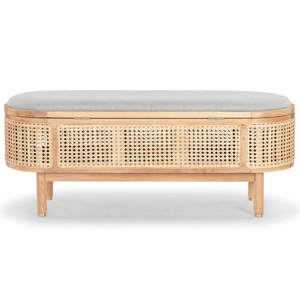 Safavieh Dolly Cane And Wood Storage Bench X23 Natural / Grey 47.3 IN W x 15.4 IN D x 18.6 IN H