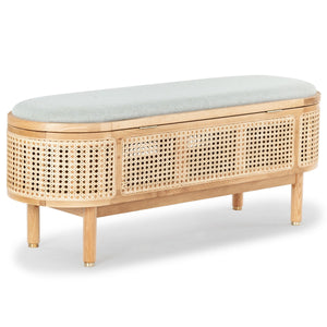 Safavieh Dolly Cane And Wood Storage Bench X23 Natural / Grey 47.3 IN W x 15.4 IN D x 18.6 IN H