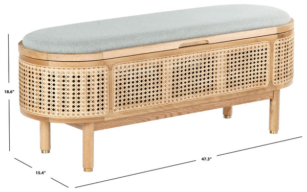 Safavieh Dolly Cane And Wood Storage Bench X23 Natural / Grey 47.3 IN W x 15.4 IN D x 18.6 IN H