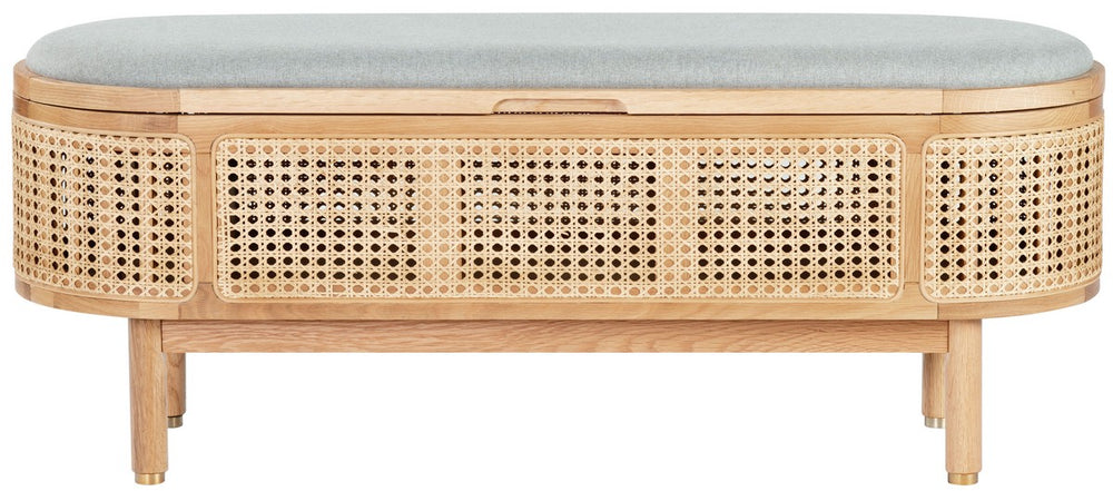 Safavieh Dolly Cane And Wood Storage Bench X23 Natural / Grey 47.3 IN W x 15.4 IN D x 18.6 IN H