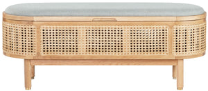 Safavieh Dolly Cane And Wood Storage Bench X23 Natural / Grey 47.3 IN W x 15.4 IN D x 18.6 IN H