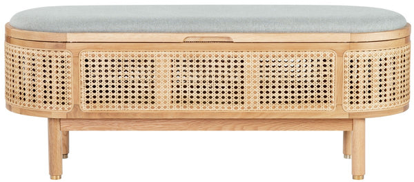 Safavieh Dolly Cane And Wood Storage Bench X23 Natural / Grey 47.3 IN W x 15.4 IN D x 18.6 IN H