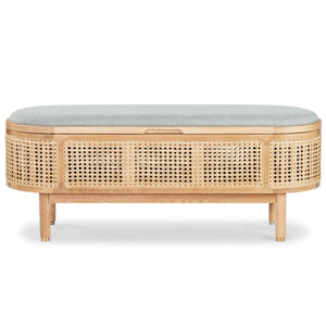 Safavieh Dolly Cane And Wood Storage Bench X23 Natural / Grey 47.3 IN W x 15.4 IN D x 18.6 IN H