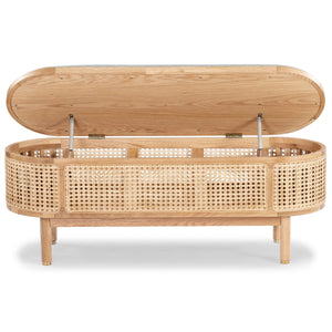 Safavieh Dolly Cane And Wood Storage Bench X23 Natural / Grey 47.3 IN W x 15.4 IN D x 18.6 IN H