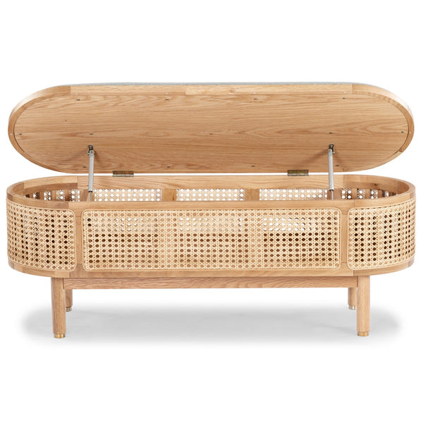 Safavieh Dolly Cane And Wood Storage Bench X23 Natural / Grey 47.3 IN W x 15.4 IN D x 18.6 IN H