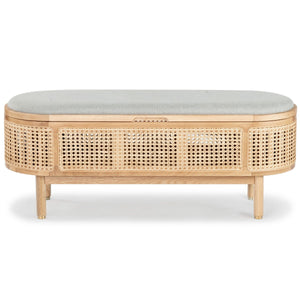 Safavieh Dolly Cane And Wood Storage Bench X23 Natural / Grey 47.3 IN W x 15.4 IN D x 18.6 IN H