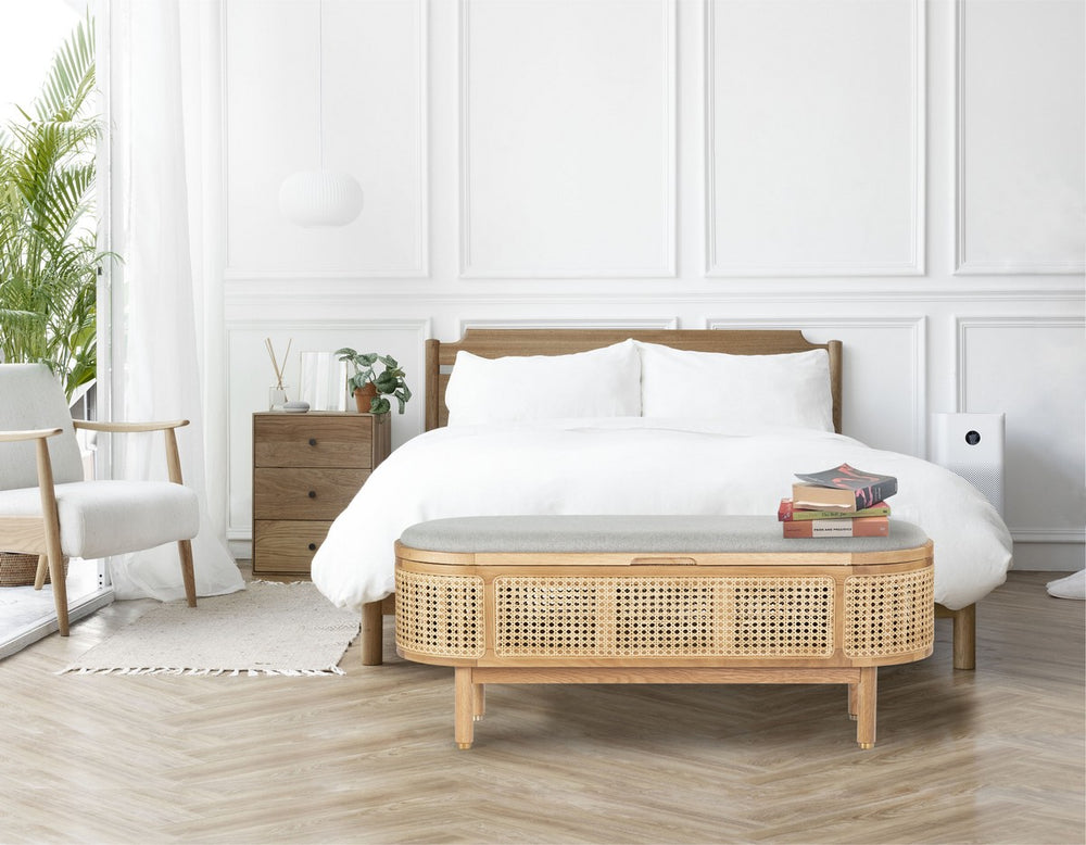 Safavieh Dolly Cane And Wood Storage Bench X23 Natural / Grey 47.3 IN W x 15.4 IN D x 18.6 IN H