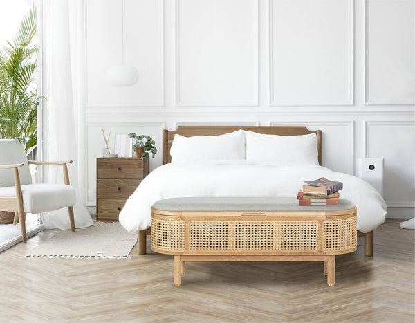 Safavieh Dolly Cane And Wood Storage Bench X23 Natural / Grey 47.3 IN W x 15.4 IN D x 18.6 IN H