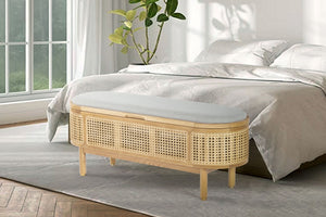 Safavieh Dolly Cane And Wood Storage Bench X23 Natural / Grey 47.3 IN W x 15.4 IN D x 18.6 IN H