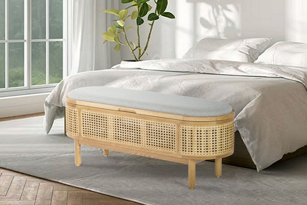 Safavieh Dolly Cane And Wood Storage Bench X23 Natural / Grey 47.3 IN W x 15.4 IN D x 18.6 IN H