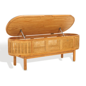 Safavieh DOLLY Storage Bench with Cushioned Grey Seat & Natural Cane Accents for Stylish Home Organization SFV4205A