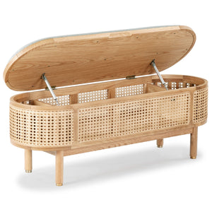Safavieh Dolly Cane And Wood Storage Bench X23 Natural / Grey 47.3 IN W x 15.4 IN D x 18.6 IN H