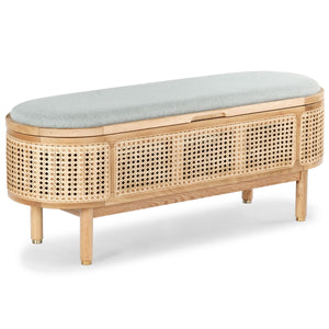 Safavieh Dolly Cane And Wood Storage Bench X23 Natural / Grey 47.3 IN W x 15.4 IN D x 18.6 IN H
