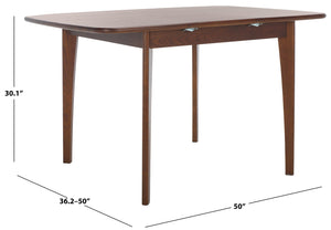 Safavieh BARBOSSA Extendable Dining Table - Modern Oak Design with Curved Edges for Elegant Dining Spaces Walnut SFV4206B