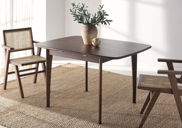 Safavieh BARBOSSA Extendable Dining Table - Modern Oak Design with Curved Edges for Elegant Dining Spaces Walnut SFV4206B