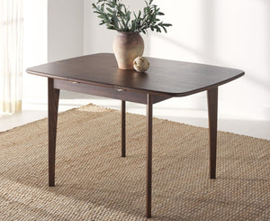 Safavieh BARBOSSA Extendable Dining Table - Modern Oak Design with Curved Edges for Elegant Dining Spaces Walnut SFV4206B