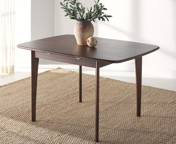 Safavieh BARBOSSA Extendable Dining Table - Modern Oak Design with Curved Edges for Elegant Dining Spaces Walnut SFV4206B