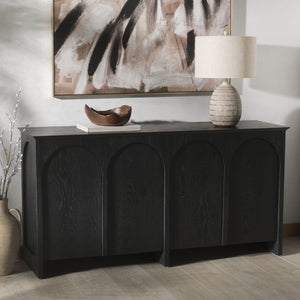 Safavieh TASHALIE 4-Door Wood Sideboard in Black – Stylish Storage Solution for Modern & Rustic Interiors SFV4209A