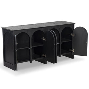 Safavieh TASHALIE 4-Door Wood Sideboard in Black – Stylish Storage Solution for Modern & Rustic Interiors SFV4209A
