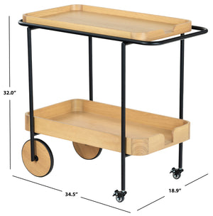 Safavieh Malek Wood And Metal 2 Shelf Bar Cart – Stylish, Durable Design For Effortless Entertaining At Home Natural ,Black Wood ,Metal Sfv4213a