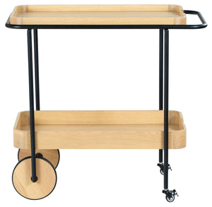 Safavieh Malek Wood And Metal 2 Shelf Bar Cart – Stylish, Durable Design For Effortless Entertaining At Home Natural ,Black Wood ,Metal Sfv4213a