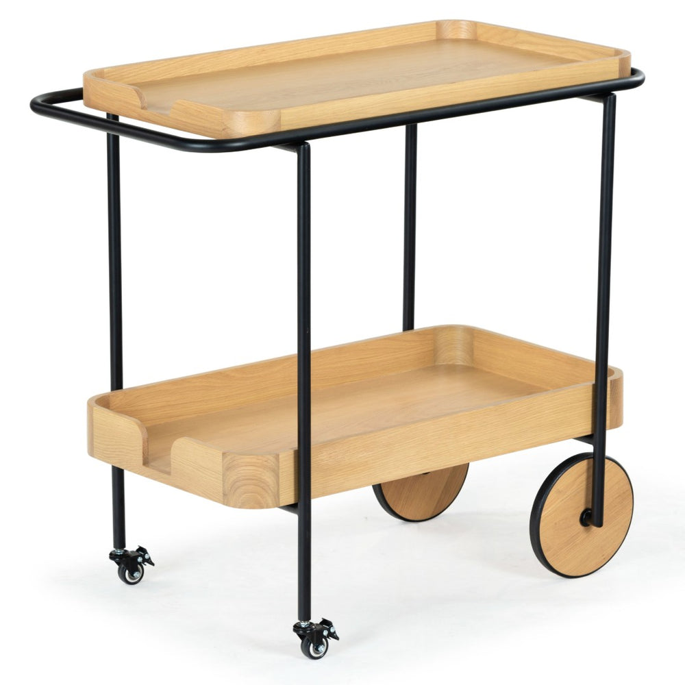 Safavieh MALEK Elegant Two-Shelf Bar Cart: Modern Wood and Metal Design for Stylish Entertaining & Storage Natural / Black SFV4213A