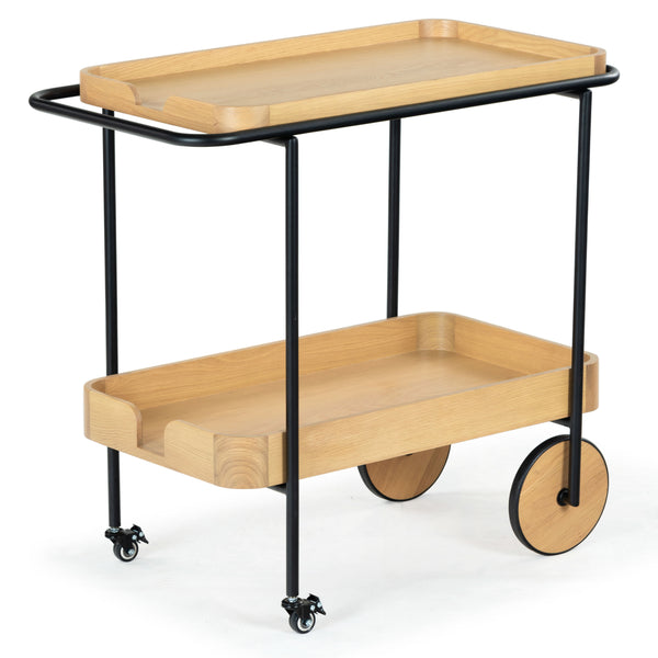 Safavieh Malek Wood And Metal 2 Shelf Bar Cart – Stylish, Durable Design For Effortless Entertaining At Home Natural ,Black Wood ,Metal Sfv4213a