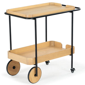 Safavieh Malek Wood And Metal 2 Shelf Bar Cart – Stylish, Durable Design For Effortless Entertaining At Home Natural ,Black Wood ,Metal Sfv4213a