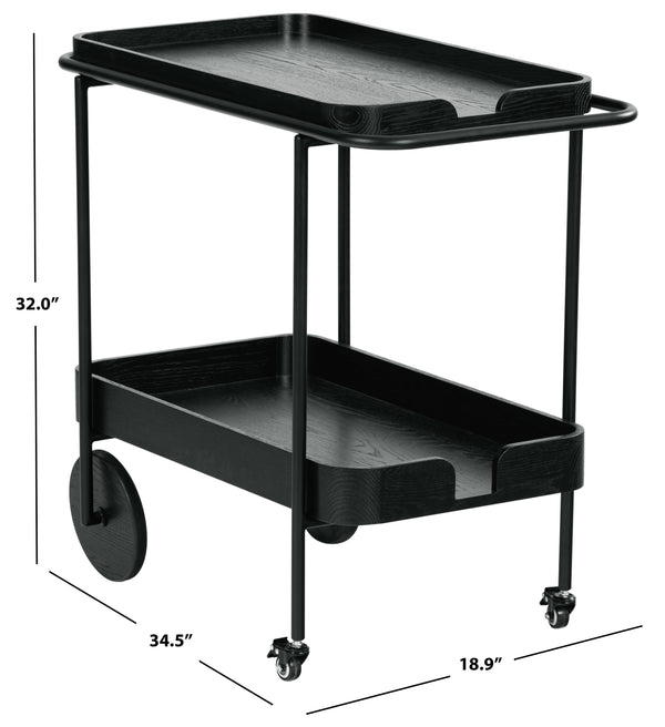 Safavieh Malek Wood And Metal 2 Shelf Bar Cart – Stylish, Durable Design For Effortless Entertaining At Home Black Wood ,Metal Sfv4213b