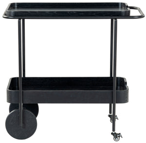 Safavieh Malek Wood And Metal 2 Shelf Bar Cart – Stylish, Durable Design For Effortless Entertaining At Home Black Wood ,Metal Sfv4213b