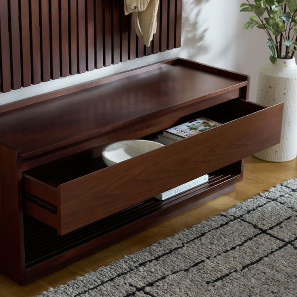 Safavieh PETRABELLA Hall Tree with Bench – Elegant Walnut & Black Metal Design for Entryway Storage & Style SFV4214A