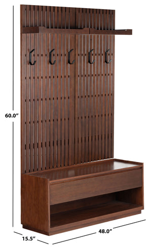 Safavieh Petrabella Wood Hall Tree With Bench – Elegant Walnut & Black Design For Stylish Entryway Storage Walnut ,Black Wood ,Metal Sfv4214a