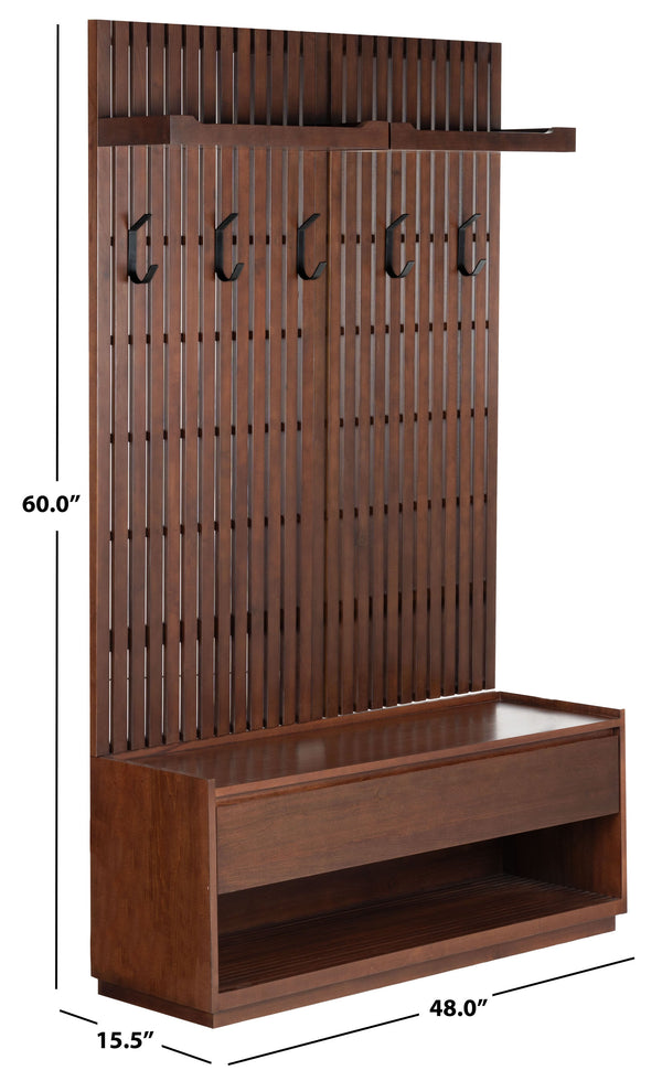 Safavieh Petrabella Wood Hall Tree With Bench – Elegant Walnut & Black Design For Stylish Entryway Storage Walnut ,Black Wood ,Metal Sfv4214a