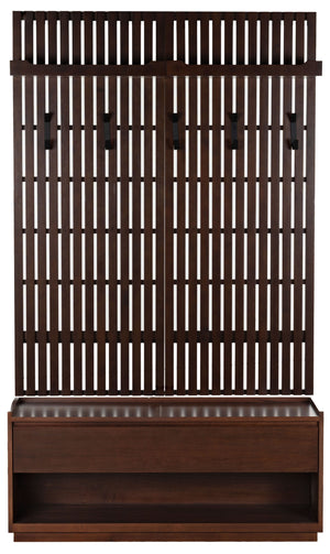 Safavieh Petrabella Wood Hall Tree With Bench – Elegant Walnut & Black Design For Stylish Entryway Storage Walnut ,Black Wood ,Metal Sfv4214a