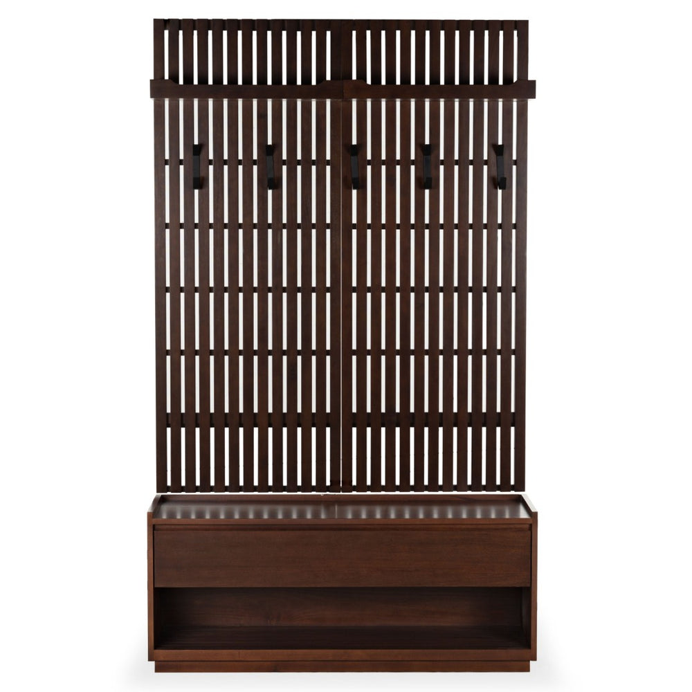 Safavieh PETRABELLA Hall Tree with Bench – Elegant Walnut & Black Metal Design for Entryway Storage & Style SFV4214A
