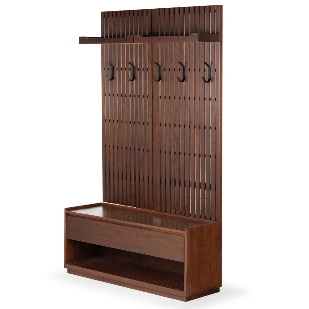 Safavieh PETRABELLA Hall Tree with Bench – Elegant Walnut & Black Metal Design for Entryway Storage & Style SFV4214A