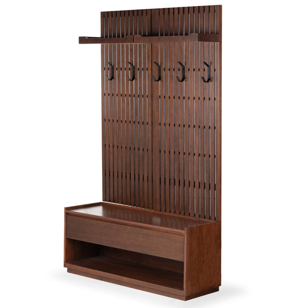 Safavieh Petrabella Wood Hall Tree With Bench – Elegant Walnut & Black Design For Stylish Entryway Storage Walnut ,Black Wood ,Metal Sfv4214a